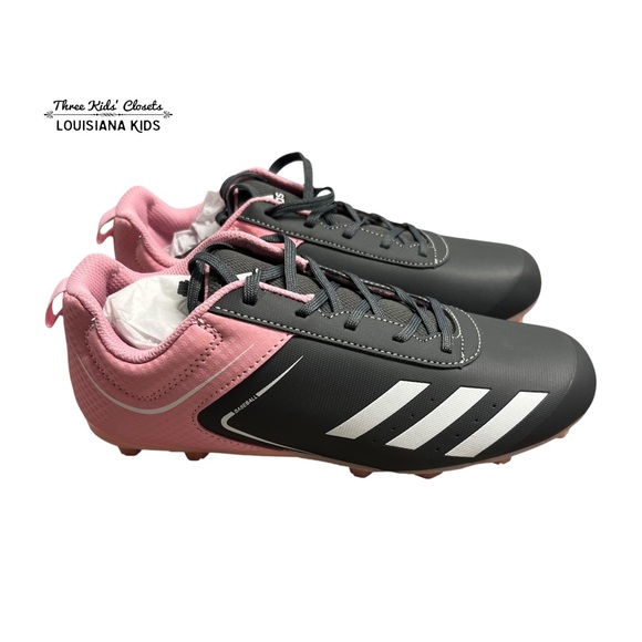 NEW Adidas Sz 6 Rundown Baseball Cleats - Pink & Grey - Picture 1 of 10